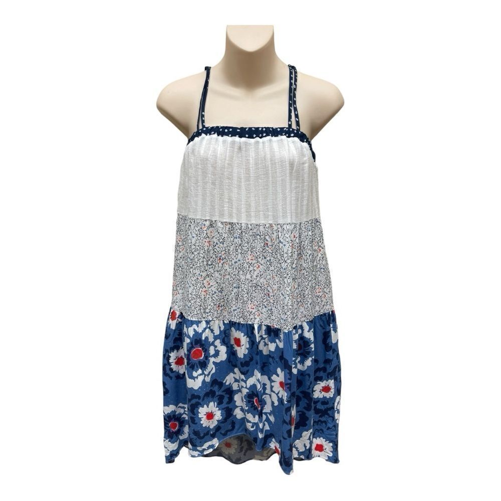 Quicksilver High Low Blue White Floral Sundress Spaghetti Straps Size XS Beach